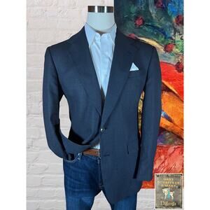 Vintage Hart Schaffner Marx 42L Blue Black Textured Blazer Sport Coat Jacket